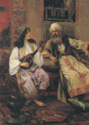 Clement Pujol.  Entertaining the Shaikh.  19thcentury.  Oil painting.  Mathaf Gallery, London